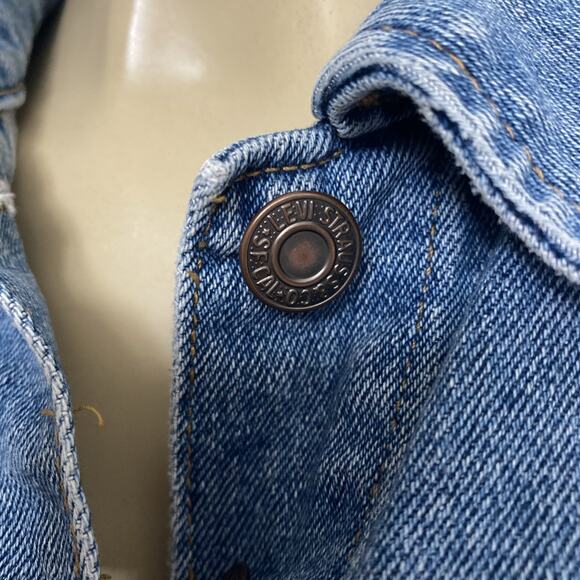 Levi's Premium Original Trucker Jacket Jean Denim Blue Long Sleeve Button Down S - Picture 6 of 9